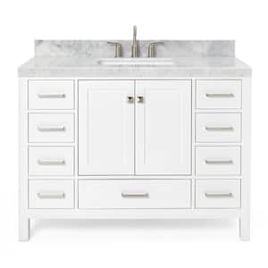 Cambridge 48 in. W x 22 in. D x 36.5 in. H Single Sink Freestanding Bath Vanity in White with Carrara Marble Top