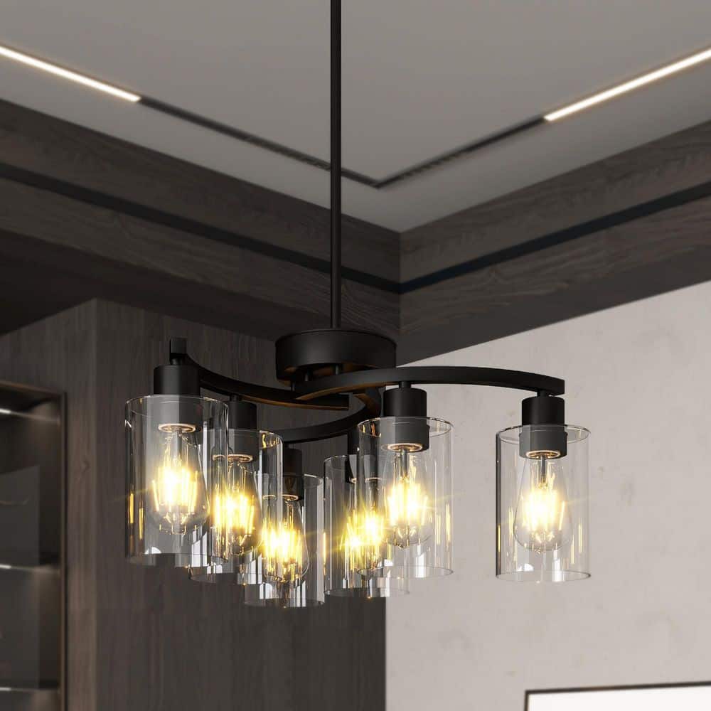 6-Light Black Chandelier with Clear Glass Shade, 22 in. Farmhouse Linear Chandelier, Pendant Light for Dining Room price history on PriceWatchPro