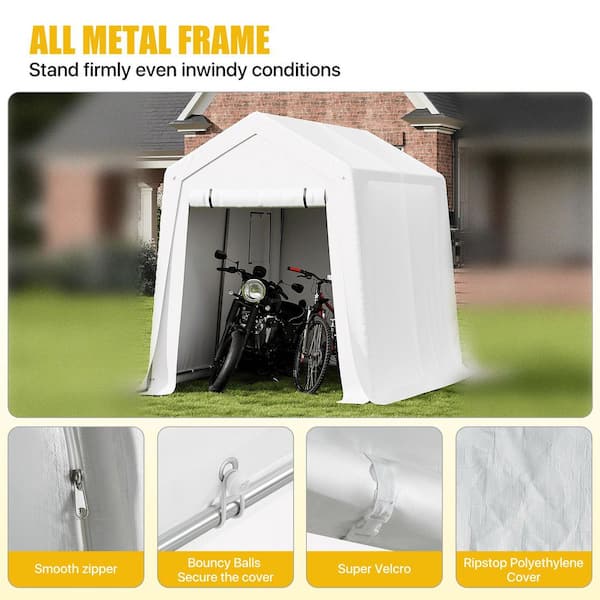 Sizzim 6 ft. x 8 ft. White Roof Steel Frame Soft Top Carport with