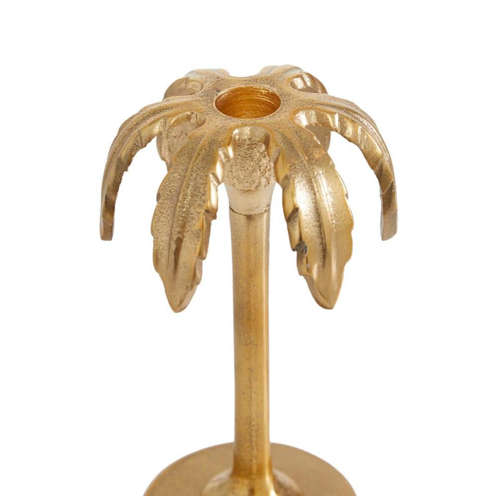 Gold Aluminum Palm Tree Taper Candle Holders Set of 3