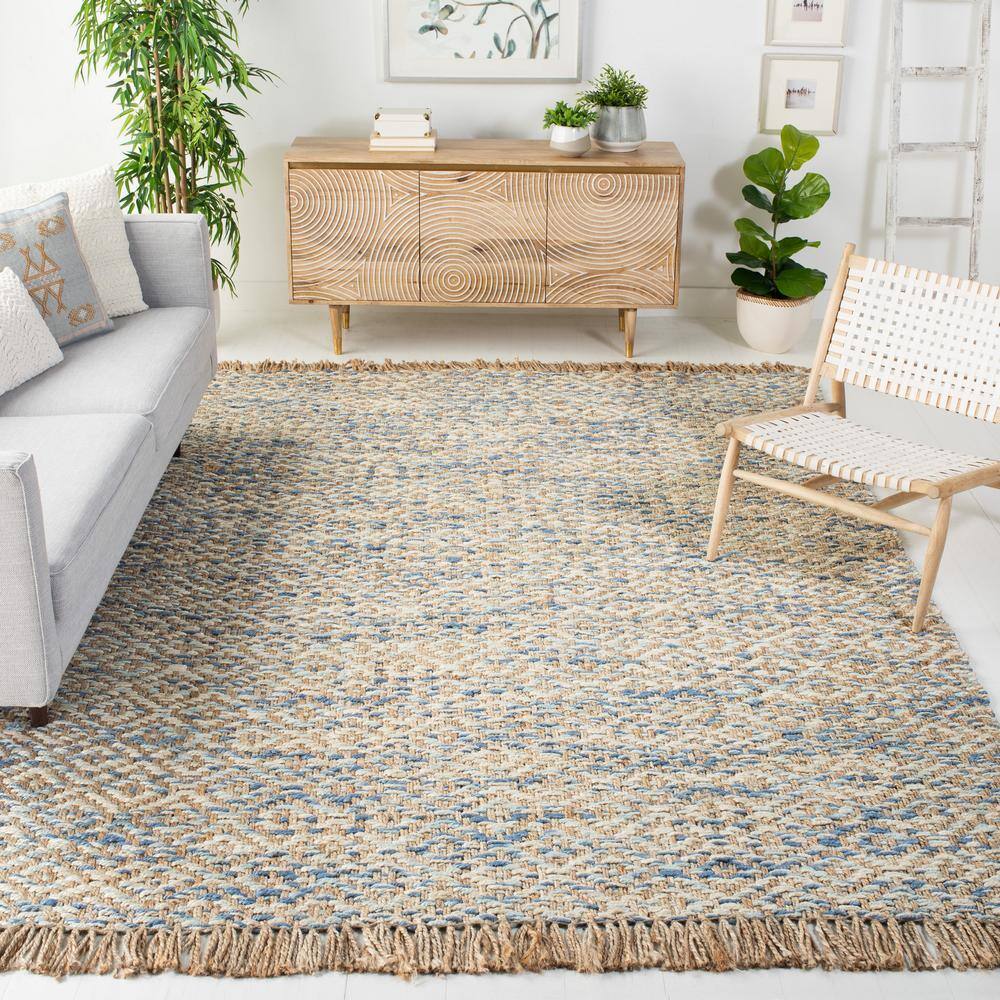 Handwoven Geometric Blue Jute 8' x 10' Area Rug
