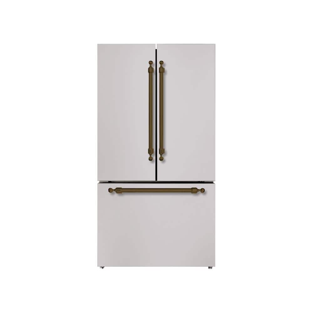36 in. French Door Refrigerator, 20.3 Cu. Ft., Bottom Freezer Automatic Ice Maker Stainless Steel W-Classico Bronze Trim