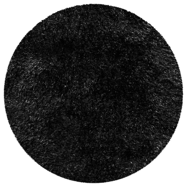 SUPERIOR Shag Black 6 ft. 6 in. Round Elegant Soft Plush Area Rug