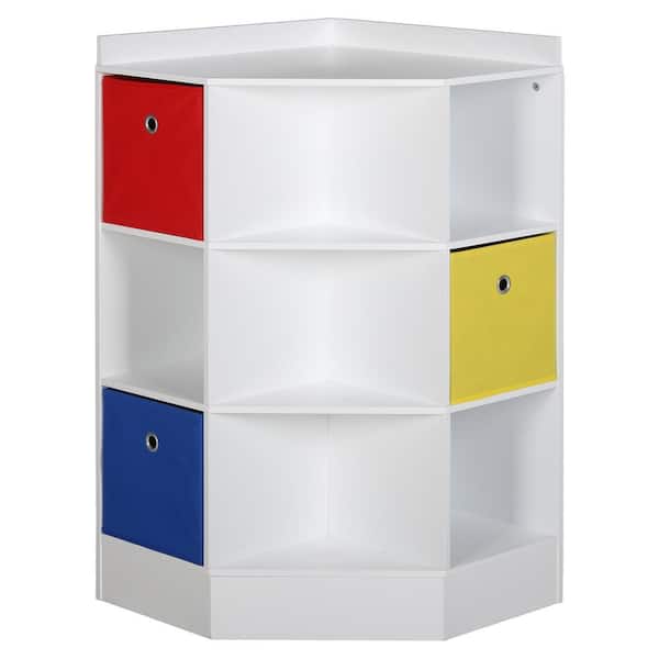 VEIKOUS 37 in. H White MDF Kids Corner 6-Shelf Bookcase Toy Storage Cabinet with 3-Drawers
