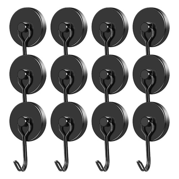 Black Neodymium Magnetic Hooks Heavy Duty 120LB Rotatable Swivel Magnet Hooks, Pack of 12