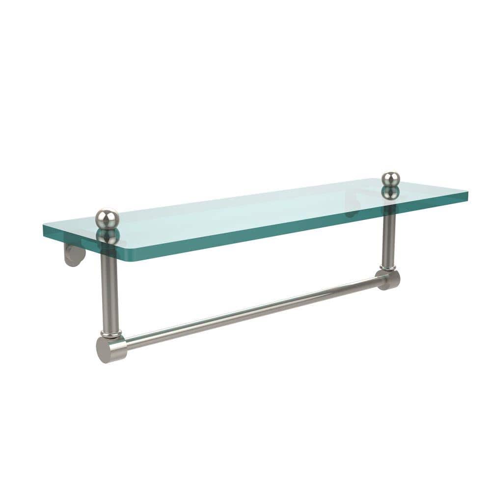 Allied Brass 16 in. L x in. H x in. W Clear Glass Vanity Bathroom Shelf  with Integrated Towel Bar in Polished Nickel PR-1/16TB-PNI The Home Depot