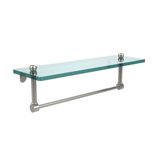 Allied Brass 16 in. L x 5 in. H x 5 in. W Clear Glass Vanity Bathroom Shelf with Integrated Towel Bar in Polished Nickel