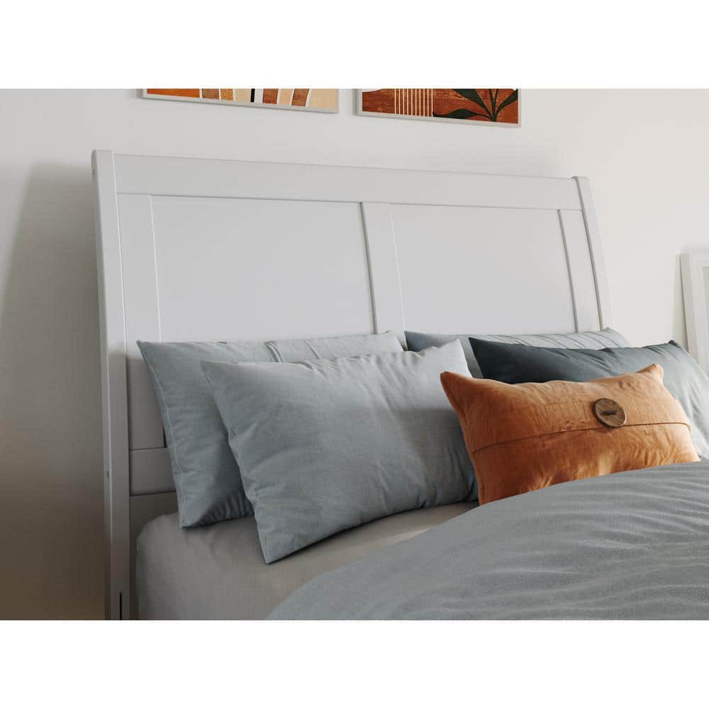 Portland White Solid Wood Sleigh Bed Frame with Footboard