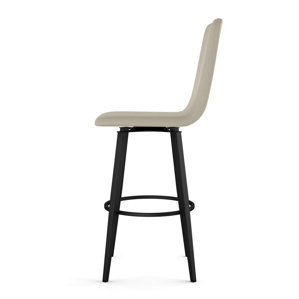 Greige Faux Leather Swivel Counter Stool with Black Metal Frame