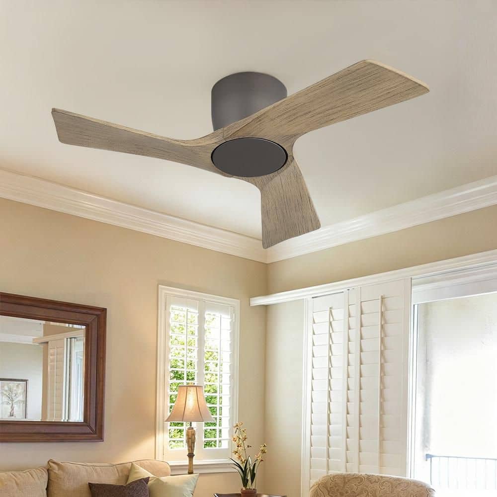 36 in. 3-Solid Wood Blades Indoor Standard White Ceiling Fan Flush Mount with Remote,Grey price history on PriceWatchPro