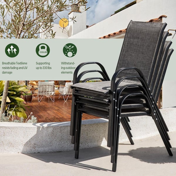 Stackable Patio Dining Chairs (Set of 4) Textilene Iron Patio Chairs Patio Dining Chairs Lawn, Poolside, Garden, Brown