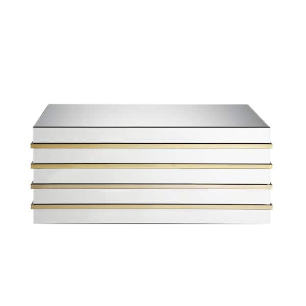 Acme Furniture 44 in. Gold Large Rectangle Glass Coffee Table with Drawers