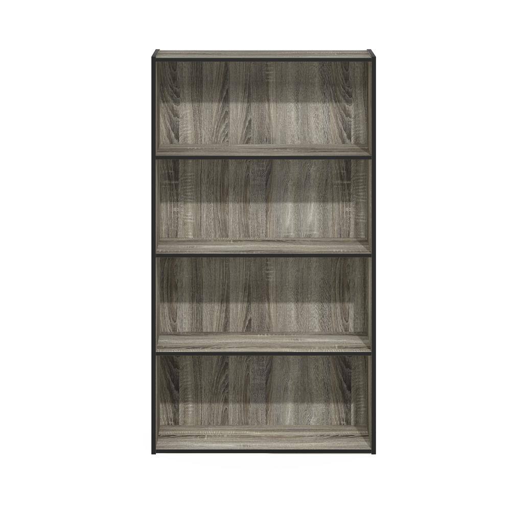 French Oak Grey 4-Tier Wood Open Shelf Bookcase