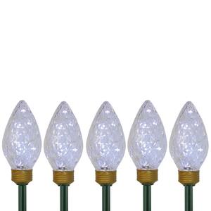 Lighted LED Jumbo C9 Bulb Christmas Pathway Marker Lawn Stakes in Clear Lights (Set of 5)