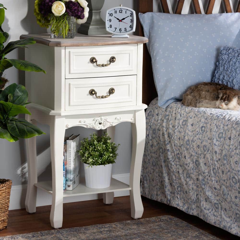 Amalie 2-Drawer Wood White and Oak Nightstand