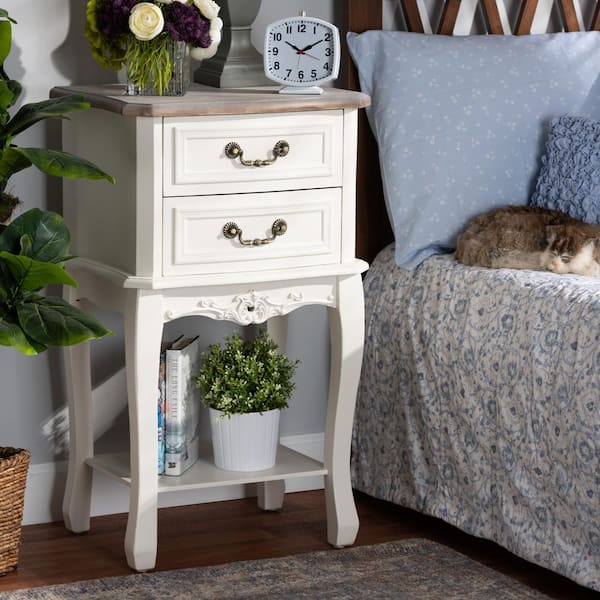 Baxton Studio Amalie 2-Drawer Wood White and Oak Nightstand