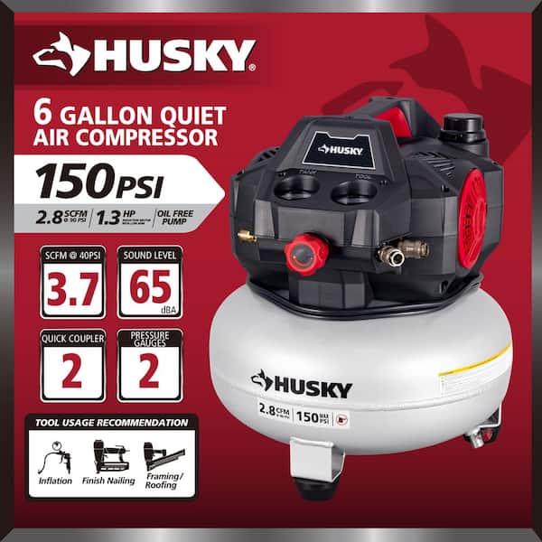 6 Gal. 150 PSI Portable Electric Oil-Free Quiet Jobsite Pancake Air Compressor with Aluminum Tank and 2-Quick Couplers