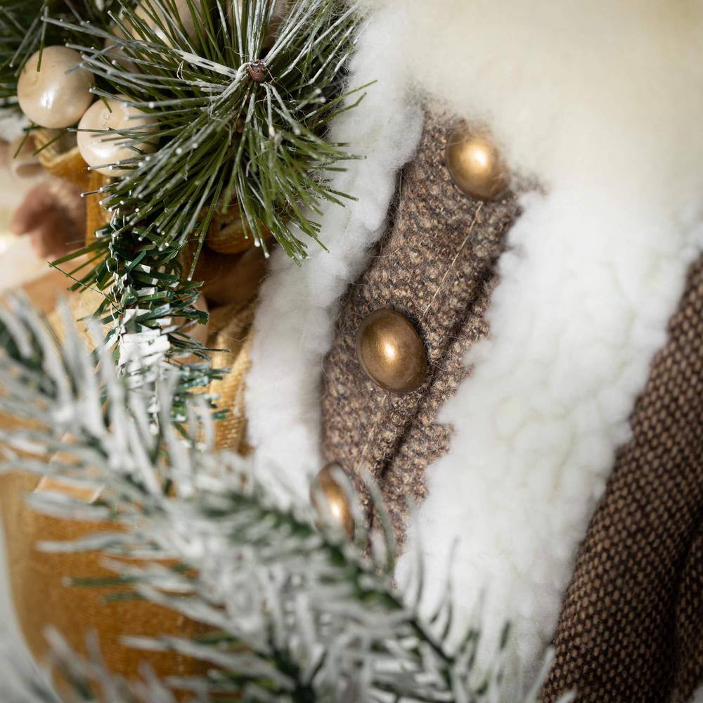 21" Rustic Gray Santa Figurine with Frosted Pine