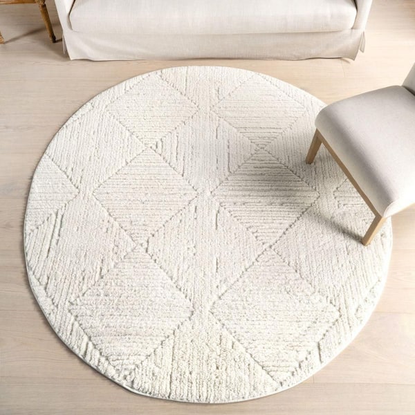Shafali Tiled Trellis Cream 8 ft. Round Rug