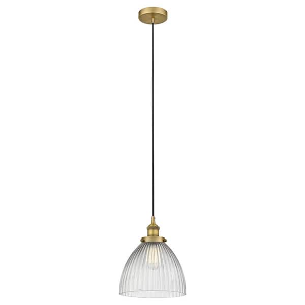 Seneca Falls 60-Watt 1-Light Brushed Brass Standard Mini Pendant Light with Clear Glass Shade, No Bulbs Included