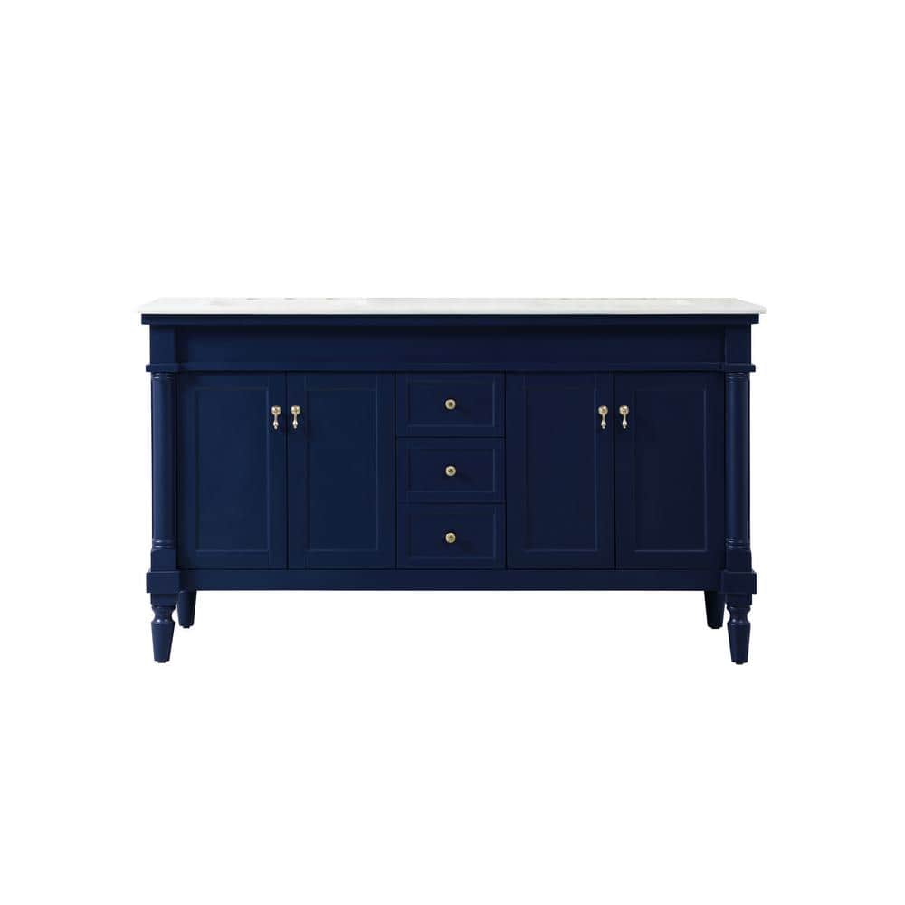 Simply Living 60 in. W x 21.5 in. D x 35 in. H Bath Vanity in Blue with Whi
