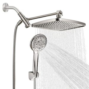 Rainfull 2-in-1 8-spray with 1.8 GPM 12 in. Wall Mount Dual Shower Head and Handheld Shower Head in Brushed Nickel
