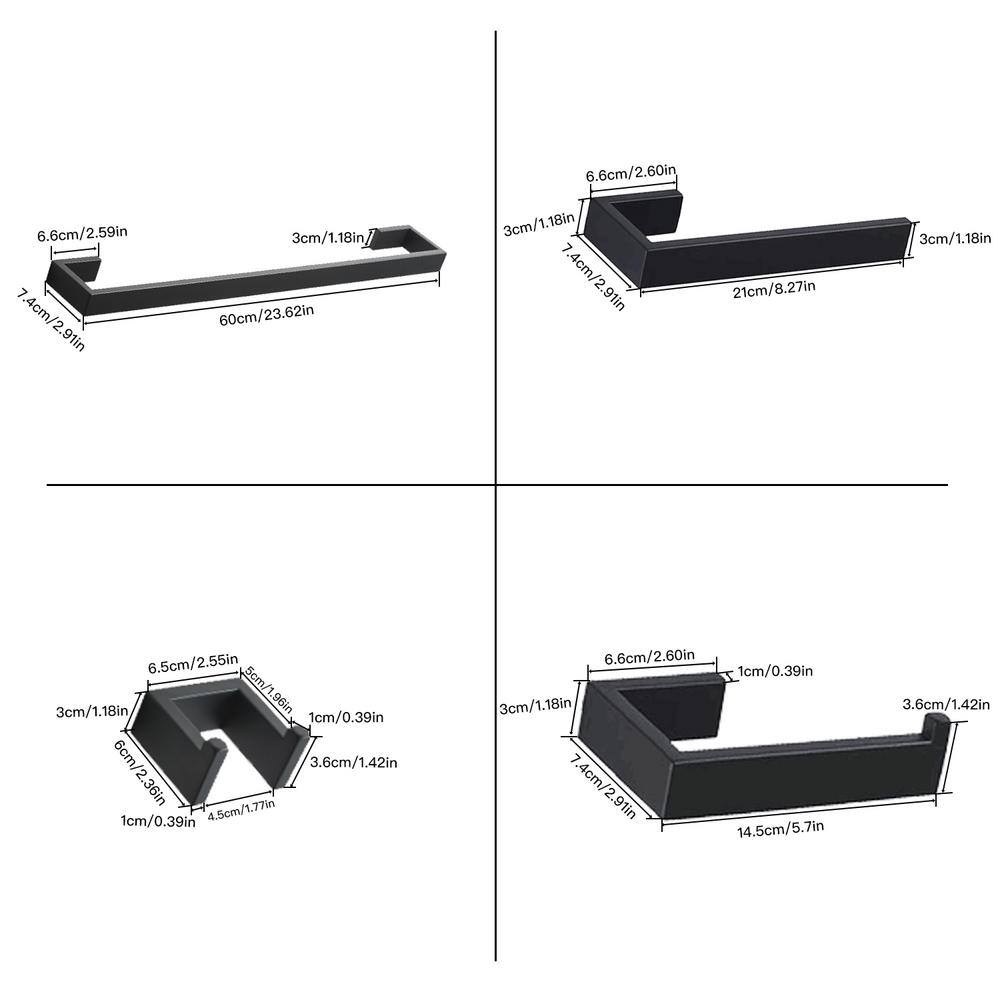 Matte Black Metal 4-Piece Bathroom Hardware Set