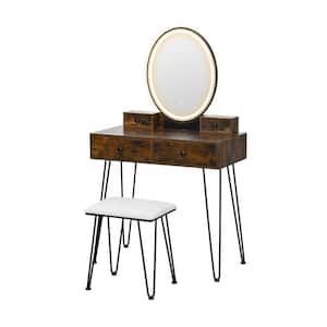 Black Industrial Armoire Vanity Makeup Dressing Table Padded Stool Set 3-Color Lighted Mirror 53.5 in. x 31 in. x 16 in.