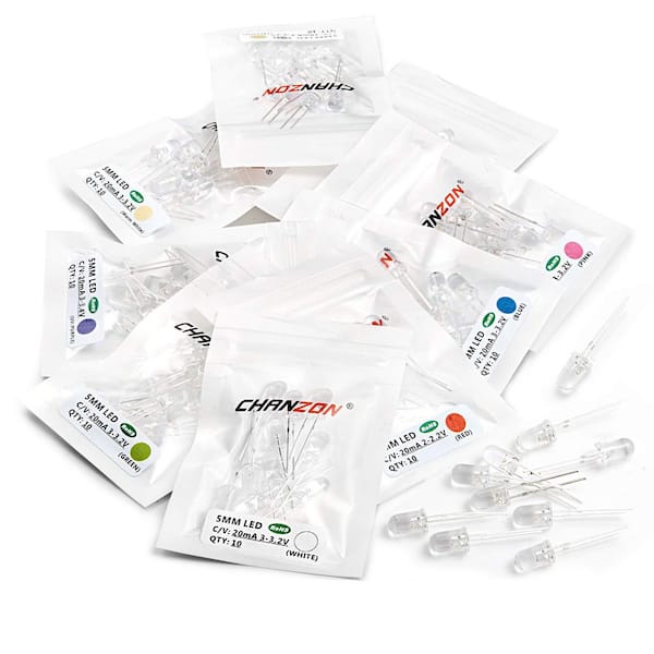 100 Pcs 5mm Specialty Code T1 LED Diode Light, 25 Wattage Equivalence 10 Color Emitting Lighting Bulb Lamp Assorted Kit