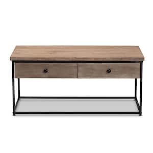 Roderick 39.4 in. Weathered Oak and Black Rectangle Wood Coffee Table