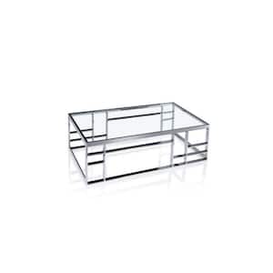 Valerie 28 in. Clear, Silver Rectangle Glass Coffee Table