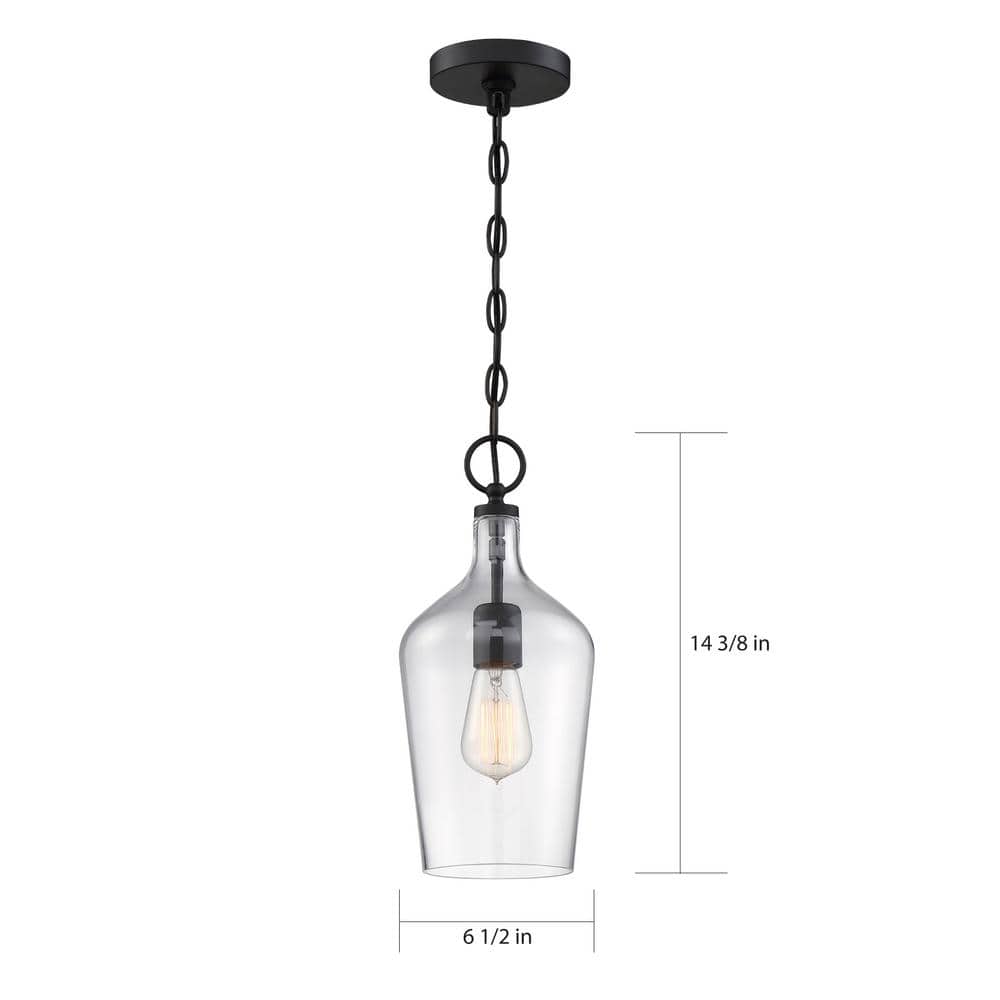 Hartley 14'' Matte Black and Clear Contemporary Pendant Light
