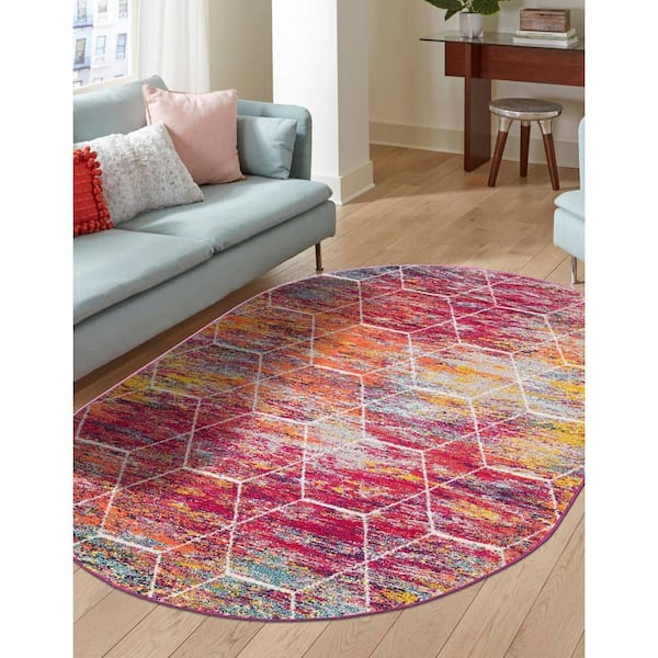 Trellis Frieze Geometric Multi 5 ft. x 8 ft. Area Rug