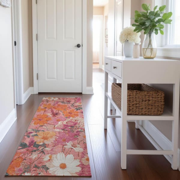 Mayfield Premium Machine Washable Abstract AMF1506 Blush 2 ft. 3 in. x 7 ft. 6 in. Runner Rug