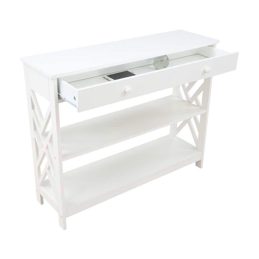 White Wood 40" Console Table with Storage Shelves