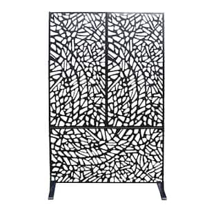 74 in. H x 47 in. W Black Metal Privacy Screen Decorative Outdoor Divider with Stand for Patio Balcony(Organic Fracture)