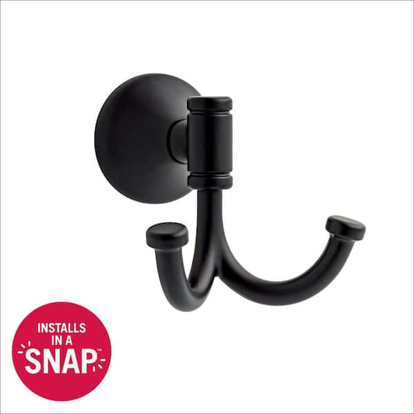 Foundations Design Series J-Hook Double Robe/Towel Hook Bath Hardware Accessory in Matte Black
