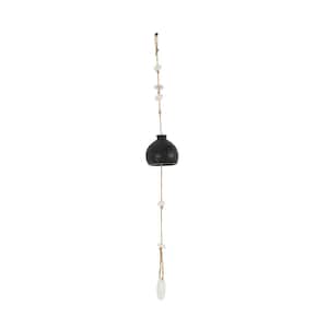 23 in. Black Ceramic Curved Bell Windchime with Cascading White Disks