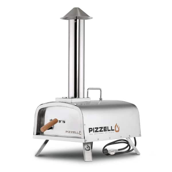Unbranded Propane and Wood Fired Stainless Steel Outdoor Pizza Oven Pizza Grill with Gas Burner, Wood Tray, 12 in. - Silver