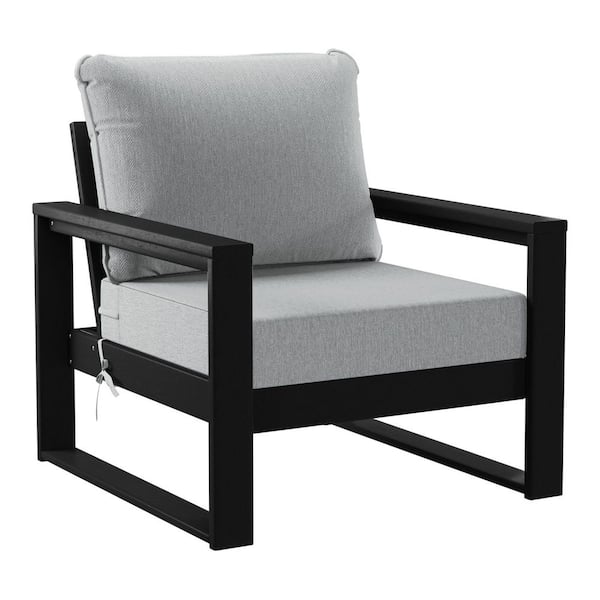 Endless Black Frame Light Gray Cushions 5-Piece HDPE Plastic Outdoor Patio Conversation Deep Seating Set
