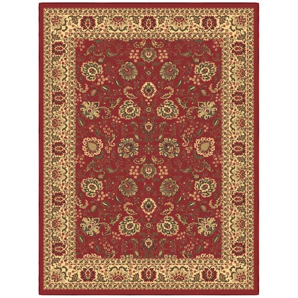 Ottohome Collection Non-Slip Rubberback Oriental Design 5x7 Indoor Area Rug, 5 ft. x 6 ft. 6in., Dark Red