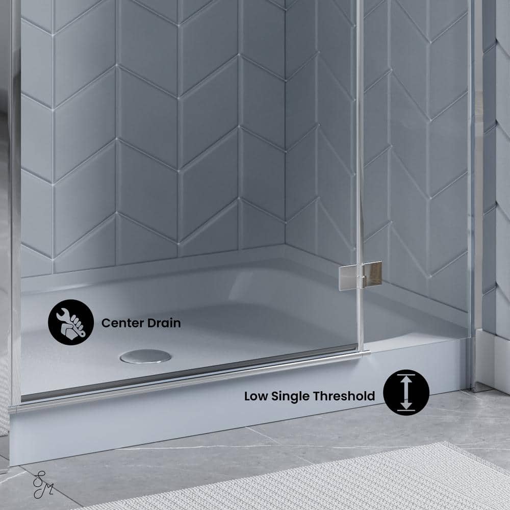 Voltaire 48" x 36" Gray Acrylic Single-Threshold Shower Base