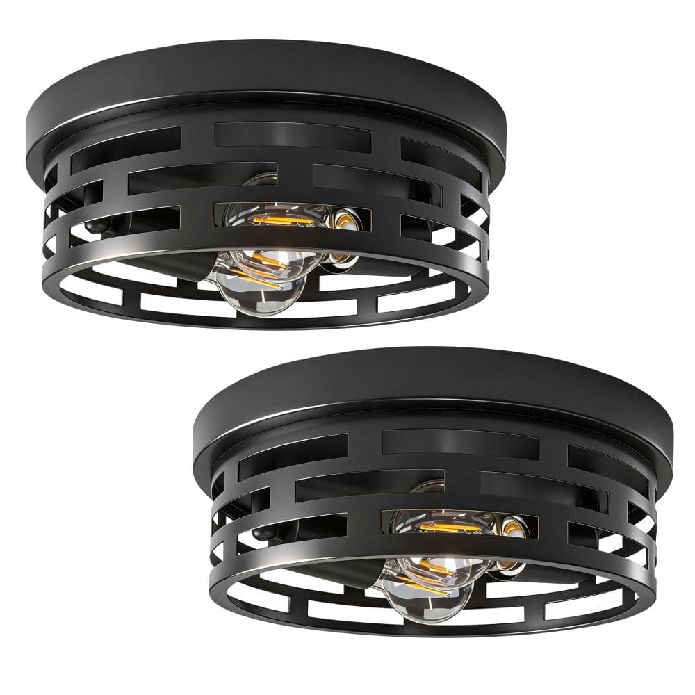 11 in. 2-Light Farmhouse Black Fence Style Flush Mount Ceiling Light with Turnable Light Cap (2-Pack) price history on PriceWatchPro