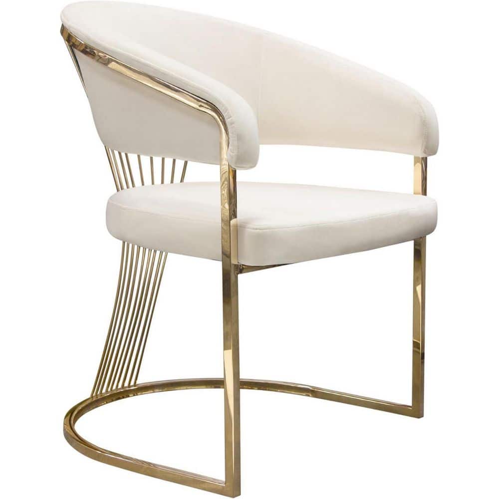 Gold/Cream Velvet Upholstered Metal Frame Dining Chair, Sturdy Dining Chair for Dining Rooms