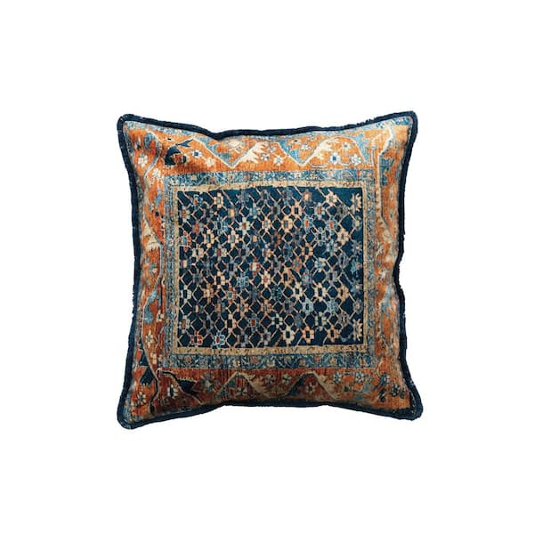 Storied Home Multicolor Bohemian Rhapsody Velvet Pillow with Vintage Carpet Print Polyester 20 in. x 20 in. Throw Pillow