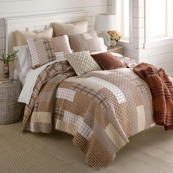 DONNA SHARP Highland Plaid 2-Piece Beige and White Twin Cotton Quilt Set  60603 - The Home Depot