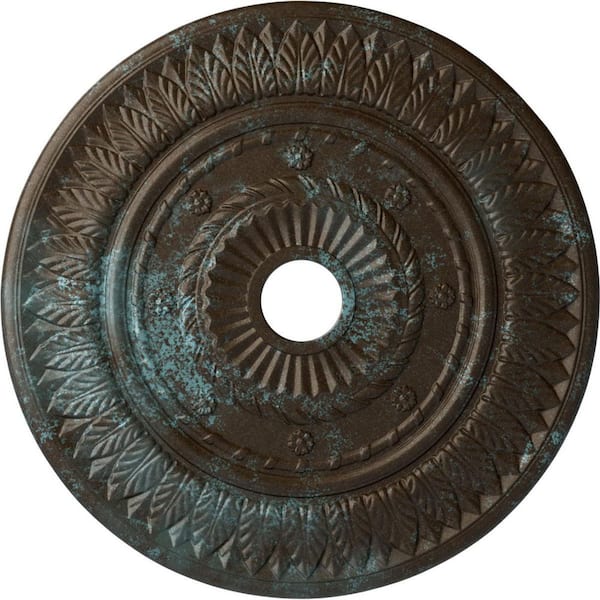 Ekena Millwork 1-1/8" x 26-3/4" x 26-3/4" Polyurethane Leaf Ceiling Medallion, Hand-Painted Bronze Blue Patina