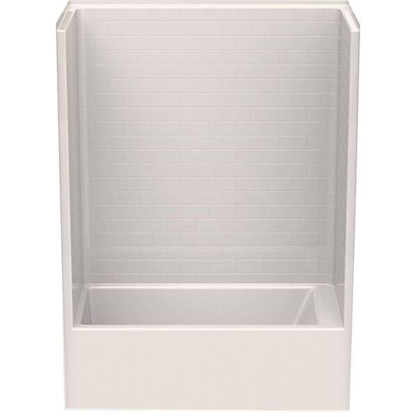 Aquatic Everyday Subway Tile 60 in. x 32 in. x 80 in. 1-Piece Bath and Shower Kit with Left Drain in Biscuit