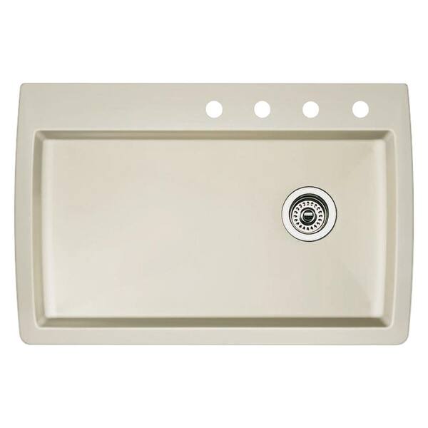 Blanco Diamond Dual-Mount Granite 33.5 in. 4-Hole Single Bowl Kitchen Sink in Biscuit