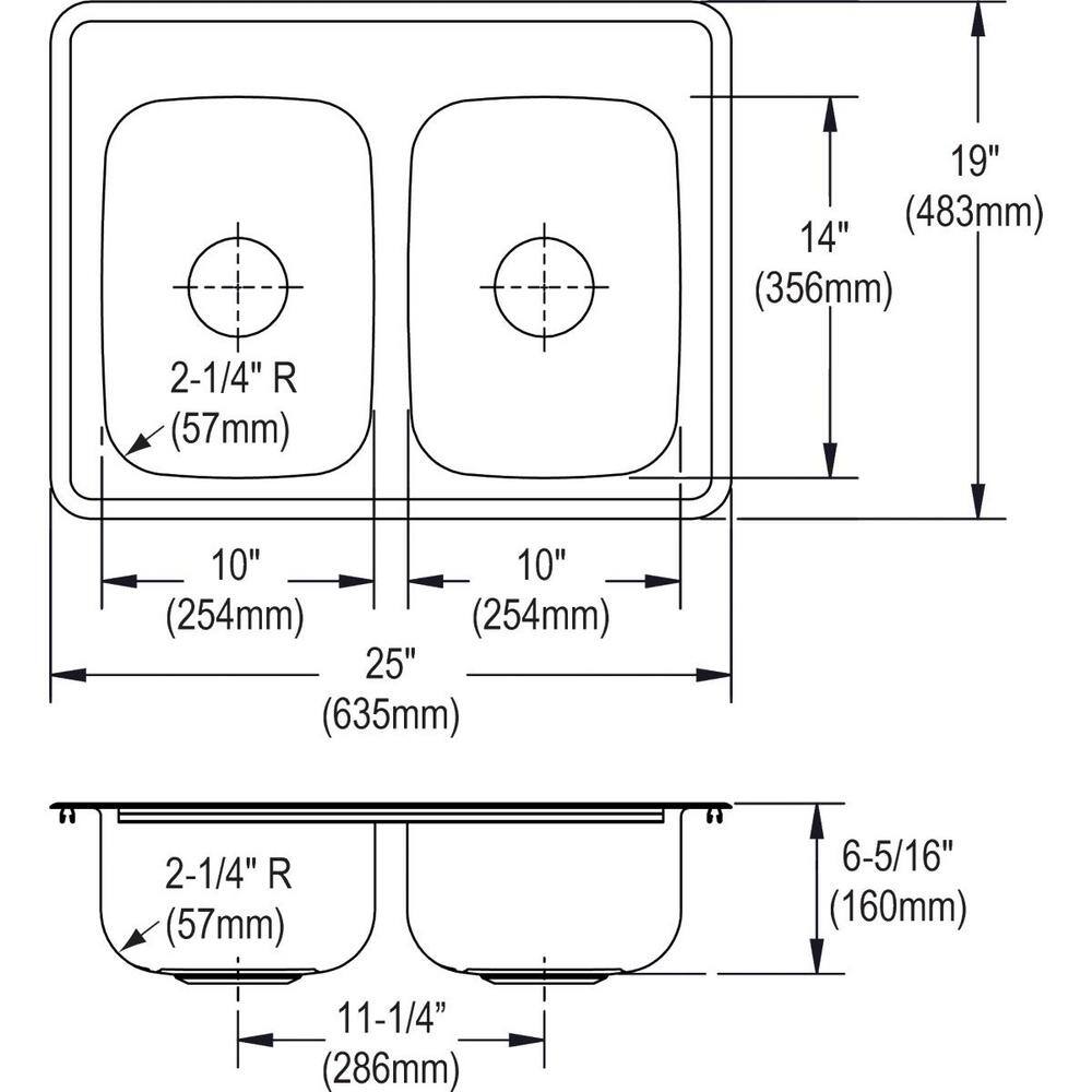 Stainless Steel Double Bowl Drop-In Kitchen Sink, 33" x 21"